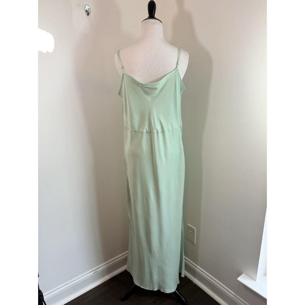 Anthropologie Elyse Bias-Cut Satin Maxi Slip Dress L Mint Green Cowl Neck Formal - Picture 5 of 13